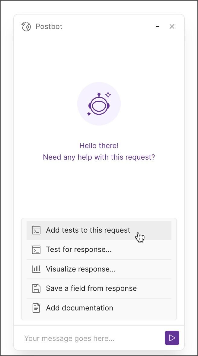 Postman postbot takes instructions and generate API tests for REST APIs