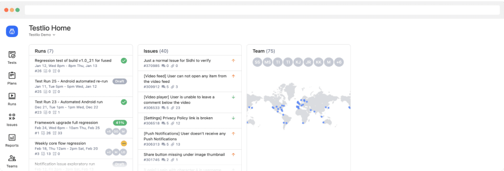 Testlio platform home.
