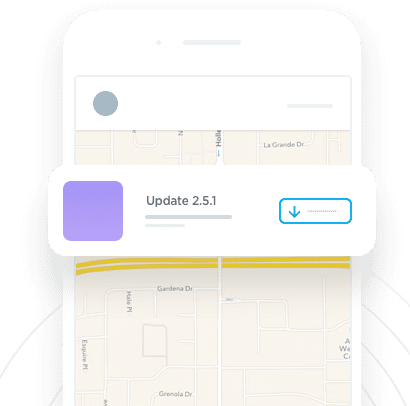 Fused software testing - App testing shows a mobile phone with an update download