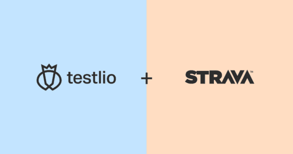 A black Testlio logo on a blue background sits to the left of a black Strava logo on an orange background to show how Testlio helped improve Strava's user experience.