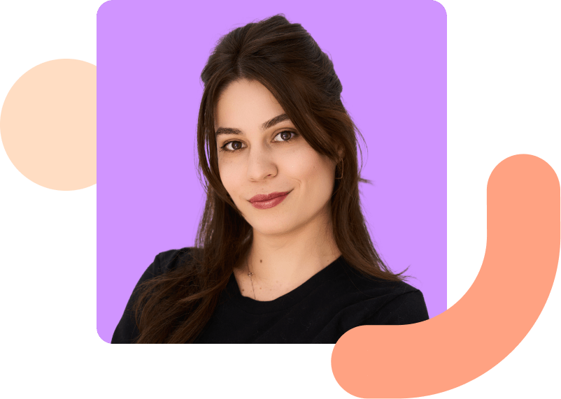 Image shows a smiling woman with a purple background