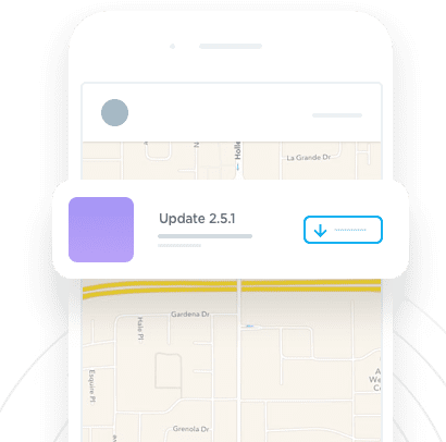 Fused software testing - App testing shows a mobile phone with an update download