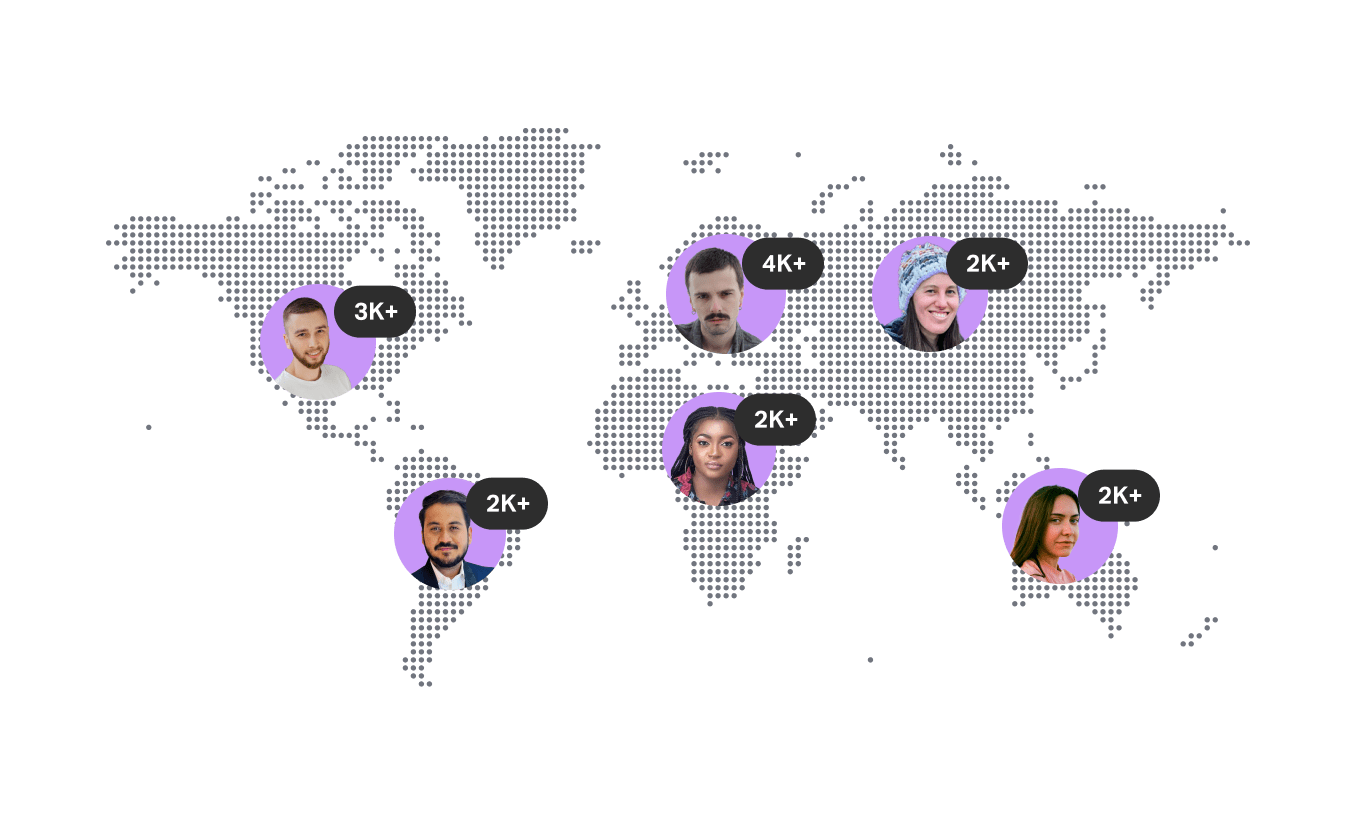 Illustration that highlights a global workforce that powers maanged testing solutions.