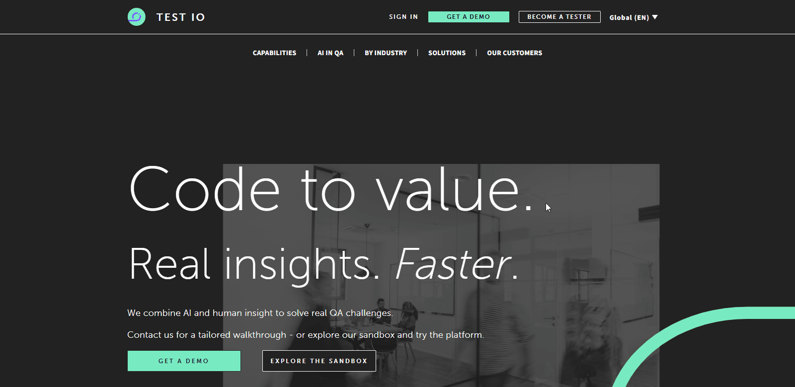 Screenshot of Test IO's homepage