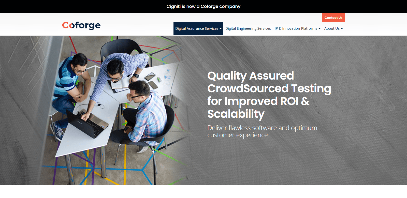 Screenshot of Cigniti's homepage